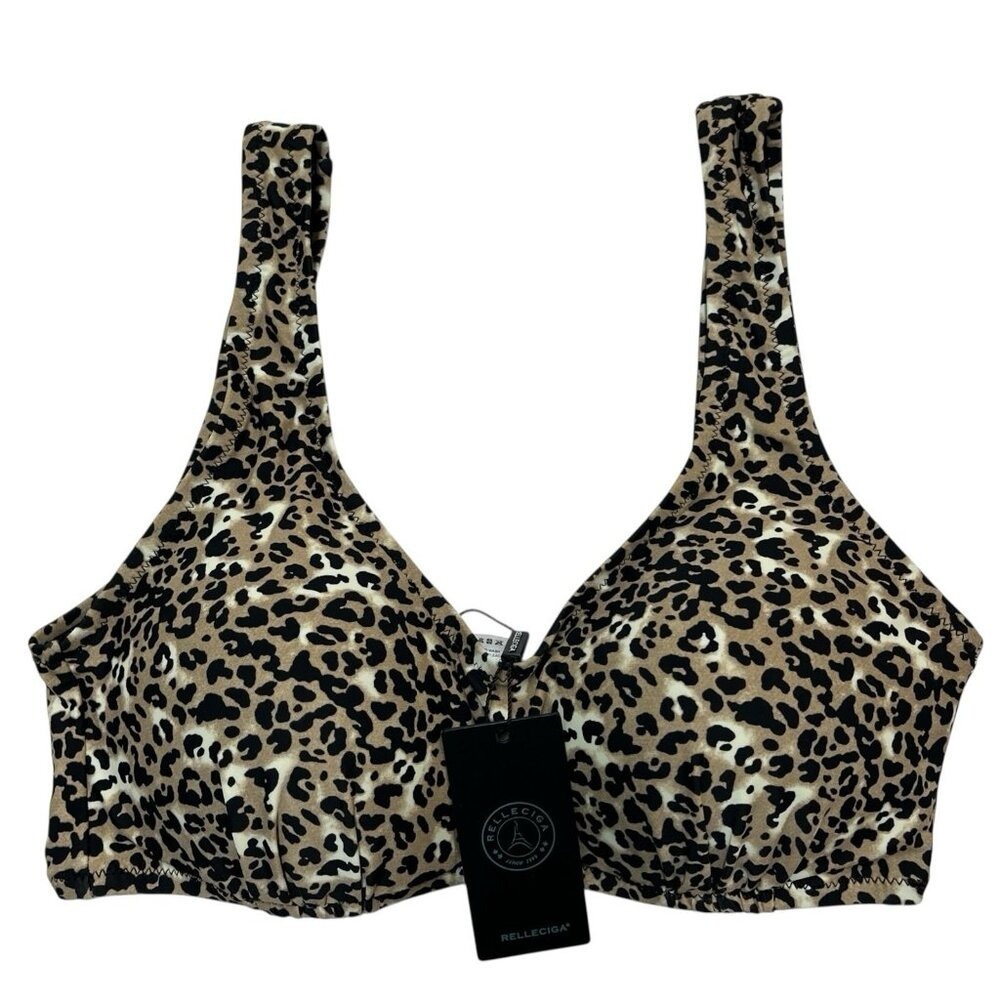 Relleciga‎ Bikini Top Metallic Leopard Padded S Resort Vacation Beach Pool Party